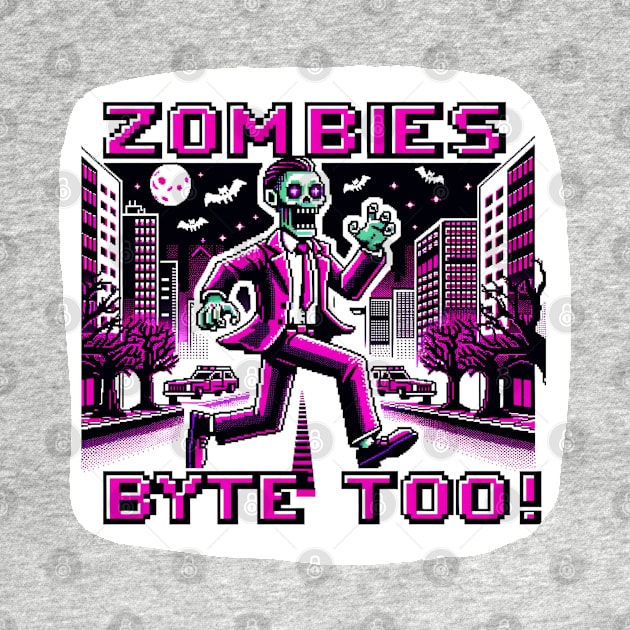 Neon Pink 8-Bit Zombie Chase in Cyberpunk City: Retro Gaming Art by Pixel Punkster